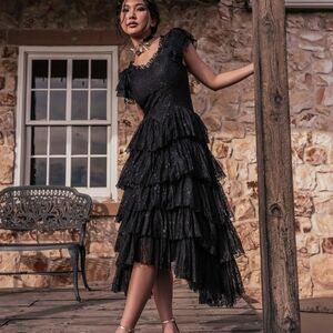 JessaKae Black Ruffled Midi Dress Mia Dress
